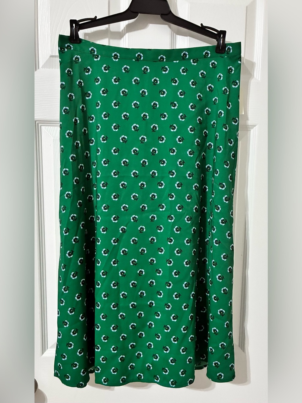 Women's Midi Skirt Green Floral Toss Size 12 A-Line Side Zip Amazon Essentials